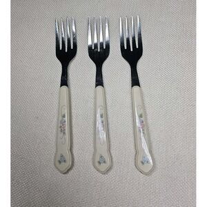 Pfaltzgraff Tea Rose Flatware Set Of 3 Salad Forks‎ Vintage Taiwan